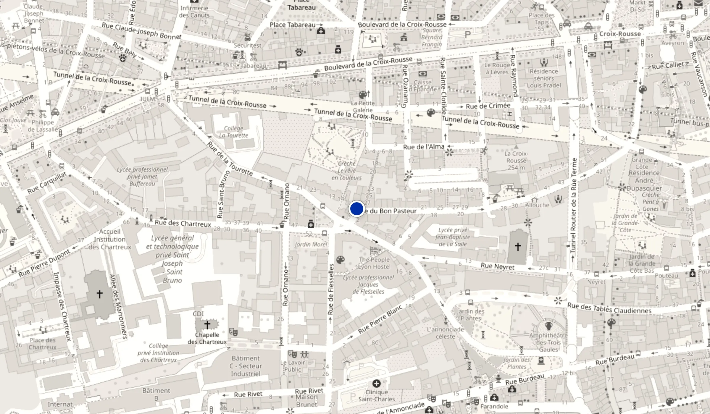 Plan du quartier des pentes de la Croix-Rousse, avec l'agence Picture Design au 5 rue du Bon-Pasteur, Lyon 1er